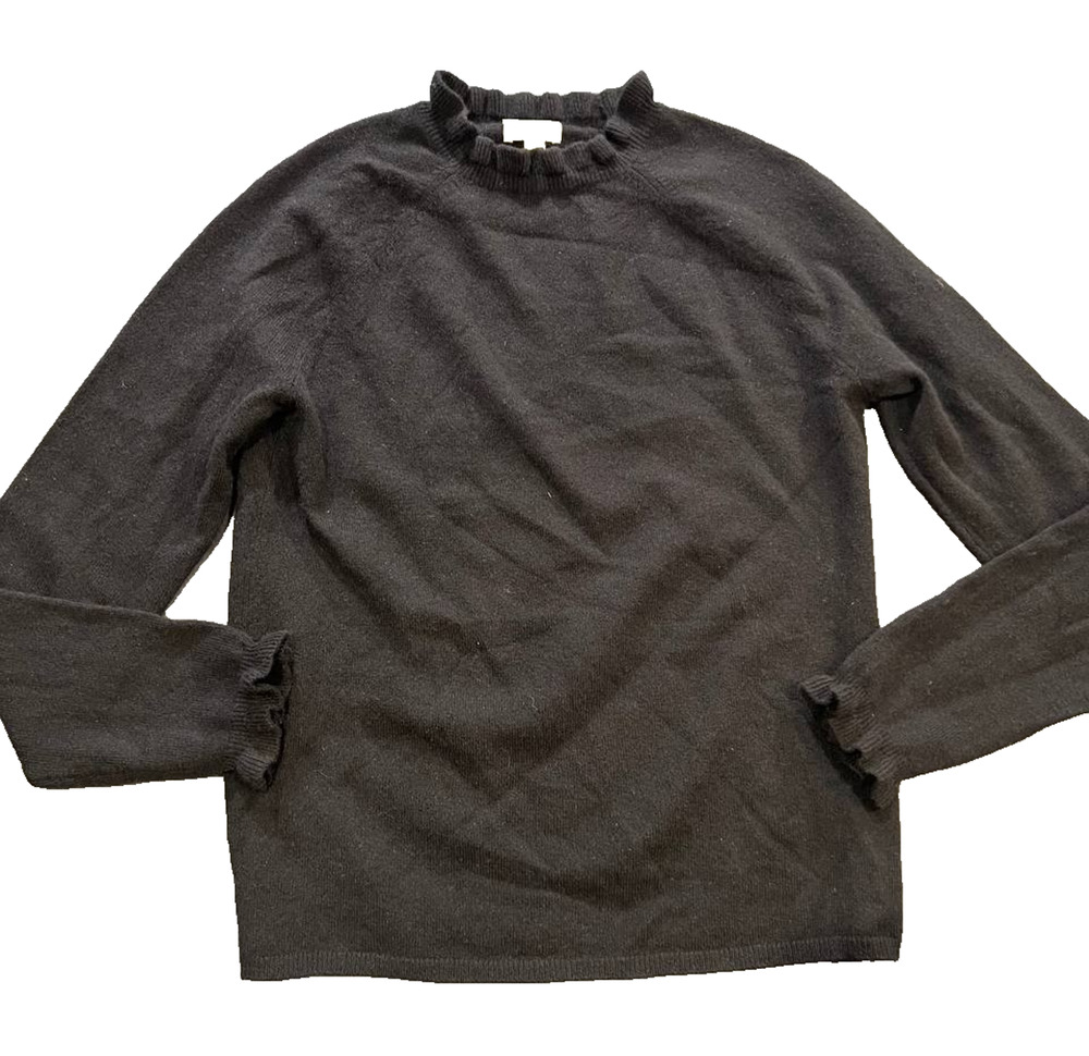 Garnet Hill 100% Cashmere Sleeve Ruffle Hem Pullover women Sweater S A011085